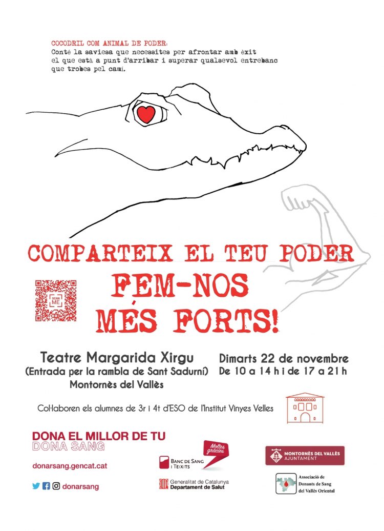 Ins Vinyes Velles (@vinyesvelles) on Twitter photo Animem a tot el municipi a participar a la campanya de donació de sang en la qual participen els nostres alumnes de 3r i 4t d’ESO al teatre Margarida Xirgu.<a href="/RadioMontornes/">Ràdio Montornès</a> <a href="/ajmontornes/">Aj. Montornès</a> Animem a tot el municipi a participar a la campanya de donació de sang en la qual participen els nostres alumnes de 3r i 4t d’ESO al teatre Margarida Xirgu.<a href="/RadioMontornes/">Ràdio Montornès</a> <a href="/ajmontornes/">Aj. Montornès</a>