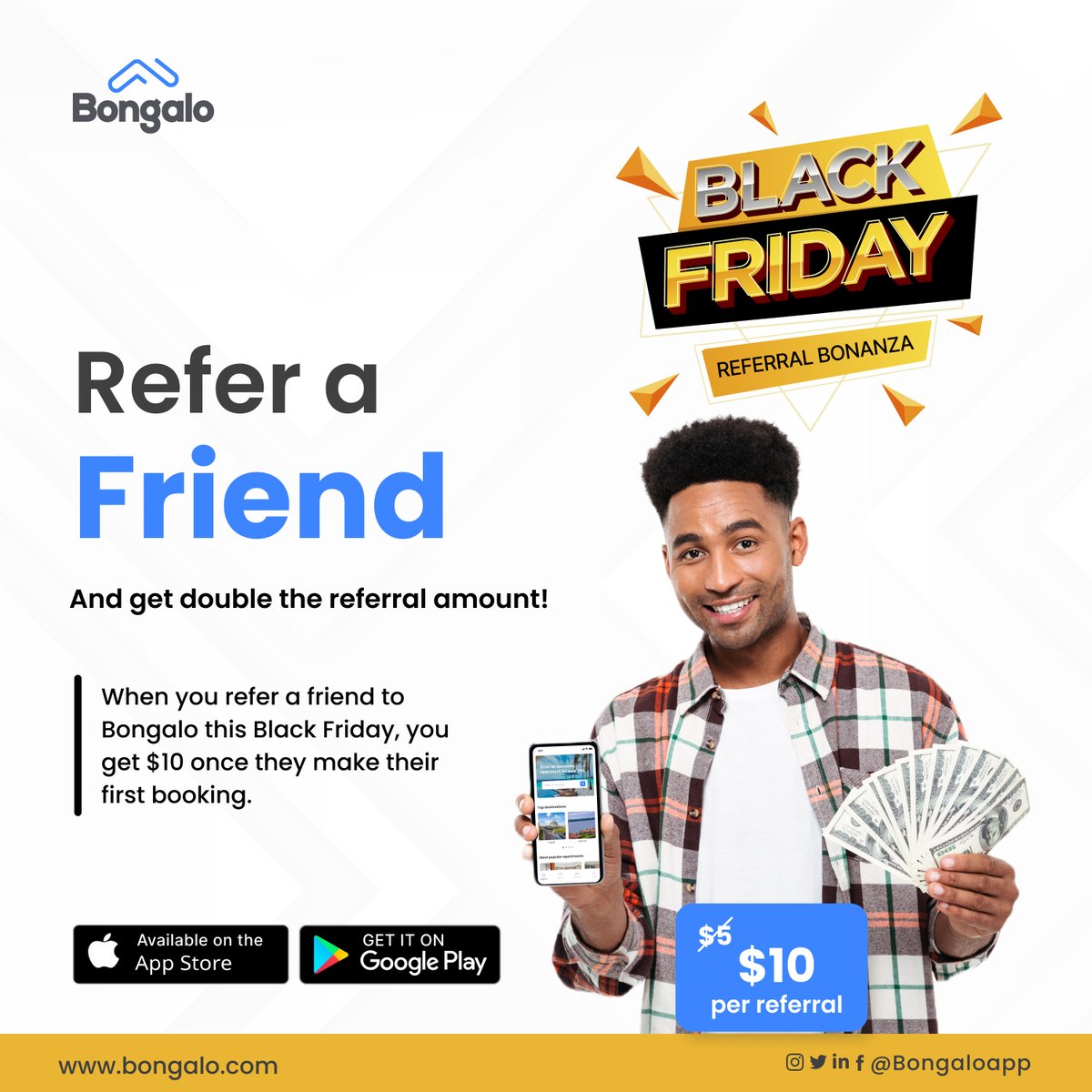 You just hit the jackpot!! With Black Friday upon us, get $10 with each referral you make.
Follow the tutorial video uploaded on our Instagram and earn easy money today.
#referafriend #referral #referralprogram #downloadtheapp #BlackFriday