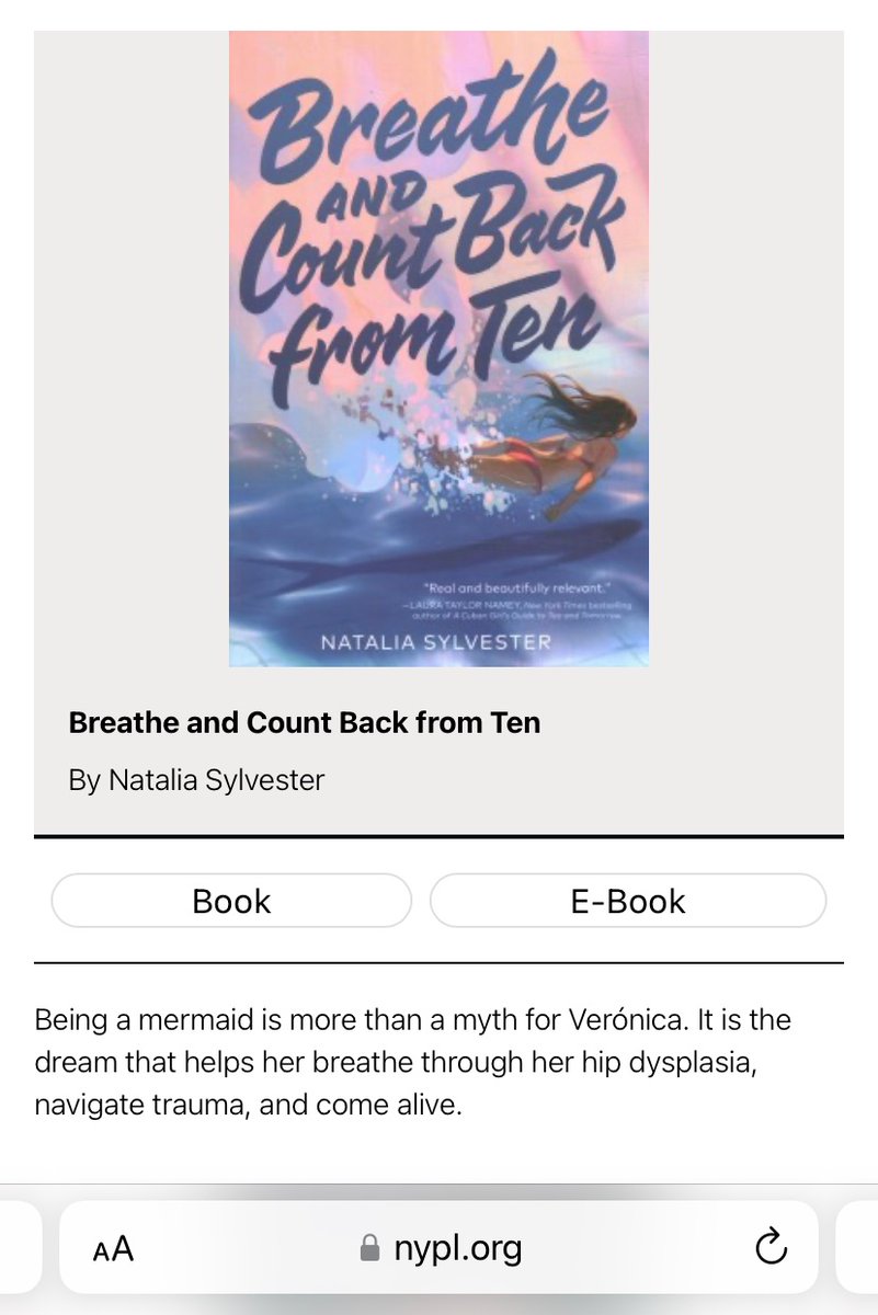 BREATHE AND COUNT BACK FROM TEN is one of New York Public Library’s best books for teens of 2022!! ❤️🧜🏼‍♀️ & in amazing company with @SonoraReyes @debbierigaud @EbonyLadelle @sabaatahir & so many others!! Thank you @nypl !! nypl.org/books-more/rec… 

(PS: I’m now on Hive, same @ )