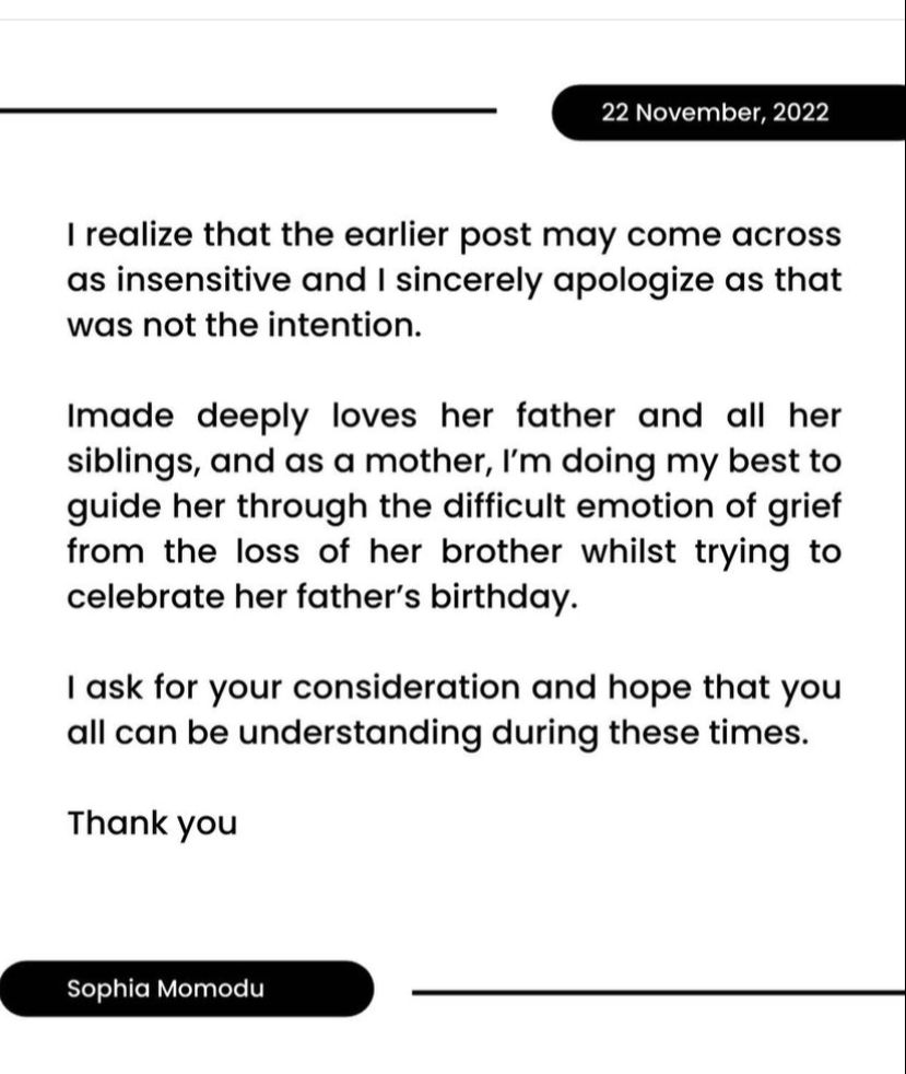 YabaLeftOnline on Twitter: "Sophia Momodu publicly apologizes for her