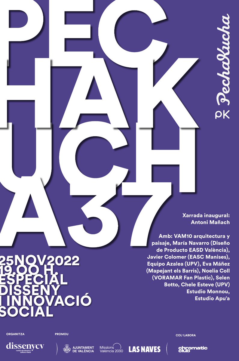 PechaKucha Night VALÈNCIA (@pechakucha_val) on Twitter photo Official <a href="/PechaKucha/">PechaKucha</a> website has just listed our new event. Thanks!
pechakucha.com/events/pechaku…
@LasNaves @LasNavesINN <a href="/azaleaupv/">Azalea UPV</a> <a href="/UPV/">Universitat Politècnica de València</a> <a href="/EASDvalencia/">EASD València</a> <a href="/eascmanises/">EA+SC Manises</a> Official <a href="/PechaKucha/">PechaKucha</a> website has just listed our new event. Thanks!
pechakucha.com/events/pechaku…
@LasNaves @LasNavesINN <a href="/azaleaupv/">Azalea UPV</a> <a href="/UPV/">Universitat Politècnica de València</a> <a href="/EASDvalencia/">EASD València</a> <a href="/eascmanises/">EA+SC Manises</a>