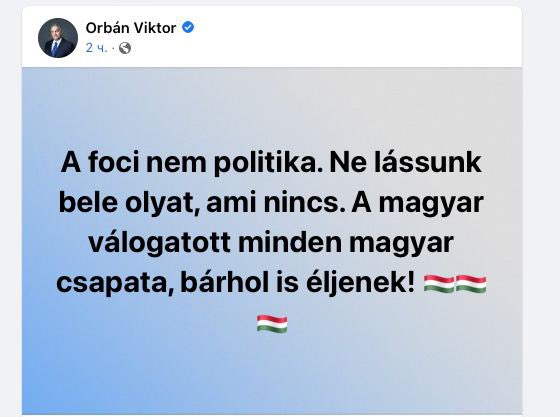 nexta_tv's tweet photo. Orban commented on his act with the "Great Hungary" scarf: "Football is not politics. Let's not see in it what is not there. The national team is the team of every Hungarian, wherever he lives!" https://t.co/I9VqSY3wmx