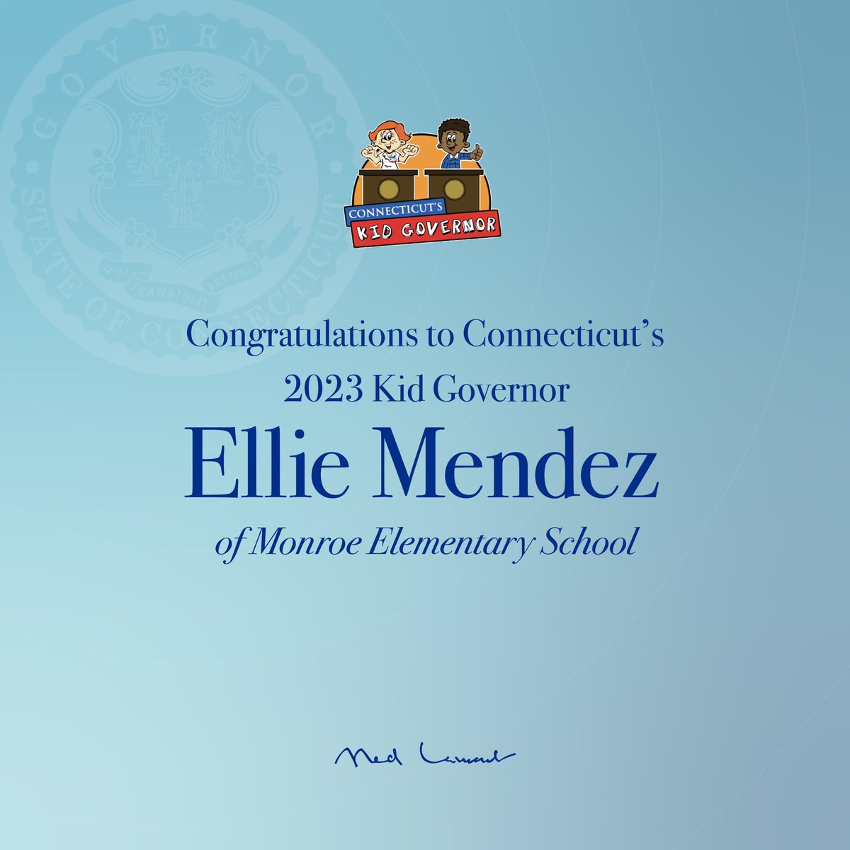 This was a big election year and I can see why Ellie’s platform of addressing anxiety and depression resonated with constituents. I know she will do a great job as <a href="/CTKidGovernor/">Connecticut's Kid Governor®</a>, especially with a great cabinet in place including Aaron, Jacob, Liliana, Maxence, Scarlet &amp; Shaan.