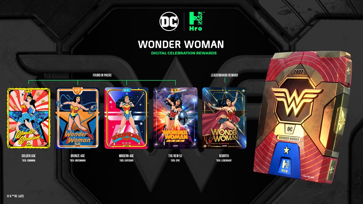 hro's tweet photo. Now revealing the Wonder Woman Celebration Rewards for Digital Packs! 

Each Pack contains two cards with the following odds:
Card 1: Common 80%; Epic 20%
Card 2: Uncommon 60%; Superior 40%

Rewards Packs distributed based on snapshot taken October, 21 2022! https://t.co/arNrmxBHdm