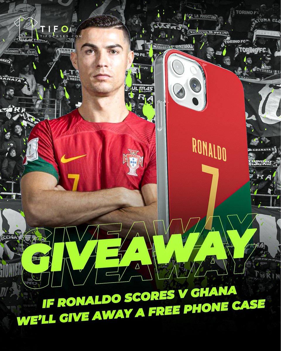 tifocases's tweet photo. 🎁 IF RONALDO SCORES V GHANA we'll give away a FREE phone case of your choice!

1) Like &amp; RT ❤️
2) Follow @tifocases 📲 

Fancy doubling your chances? We're running this giveaway on IG also! Head over to @tifocases on IG to enter 🗳

Good luck! https://t.co/AEkg5W3D2p