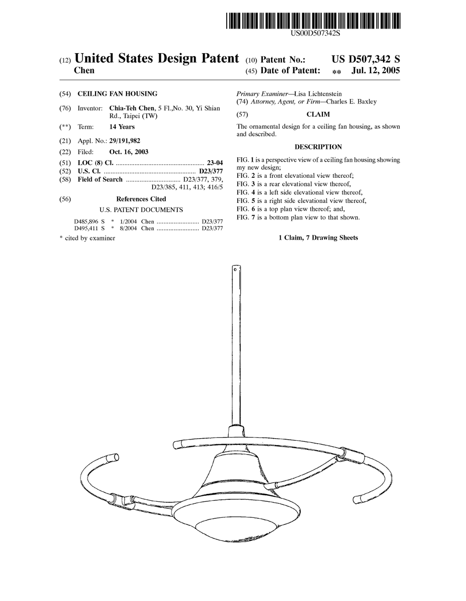 uspatentbot's tweet photo. USD507342S1 - Ceiling fan housing 
        
https://t.co/eYguSlG2Vm https://t.co/MfHEJE1oMf