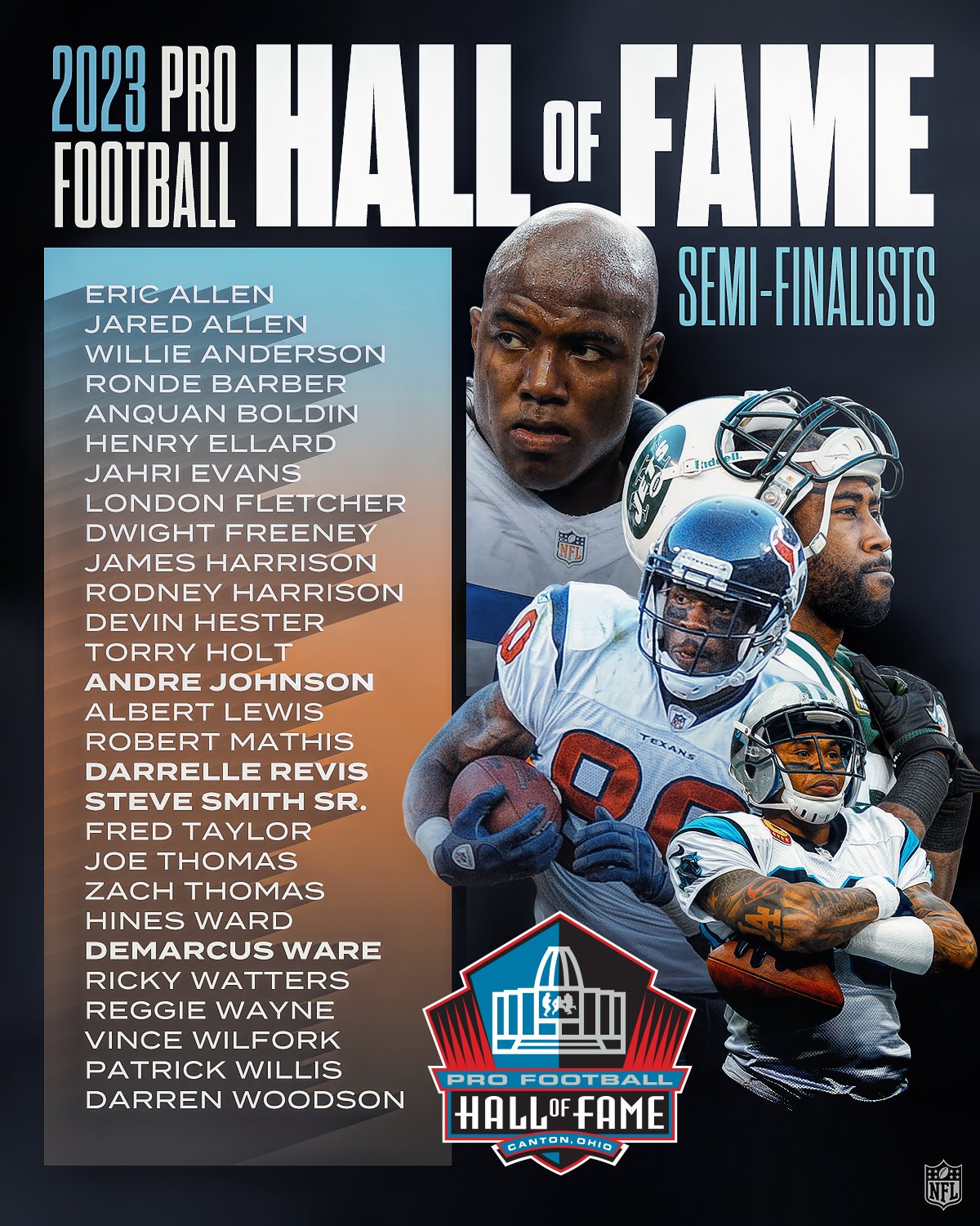 NFL on X: 'The 28 Modern-Era Player Semifinalists for the @ProFootballHOF  Class of 2023. #PFHOF23  / X