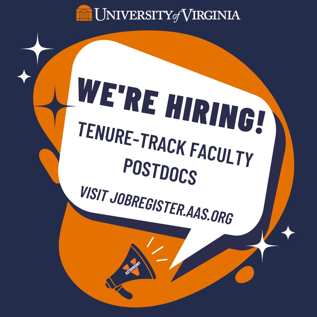 We are hiring! 
Assistant Professor of Astronomy: jobregister.aas.org/ad/7ae63067
Postdocs: jobregister.aas.org/ad/faa60782 jobregister.aas.org/ad/541ffe61 jobregister.aas.org/ad/3b7fcbd4
Come work with us!
#uva #uvaastronomy #astronomy #jobsinastronomy #astronomyjobs #uvajobs