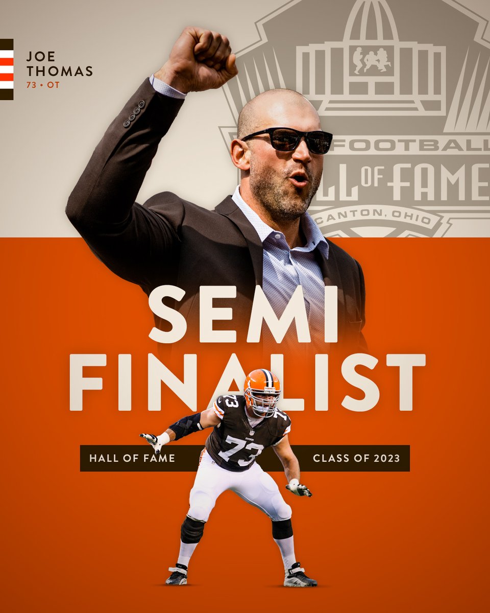 Browns's tweet photo. Congratulations @joethomas73 for being named a semifinalist for the @ProFootballHOF class of 2023!! 🙌 https://t.co/N2w2NJZ5GF