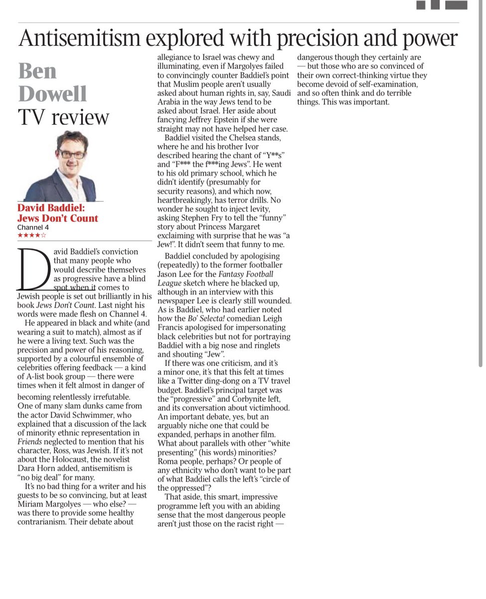 louisa_compton's tweet photo. If you haven’t watched @Baddiel Jews Don’t Count on Channel4 you really must. “Antisemitism explored with precision and power” ⭐️ ⭐️⭐️⭐️⭐️ amazing work by @shamindernahal and team. You can find a link on All4 now and read the reviews here https://t.co/yBaPtRPd1q