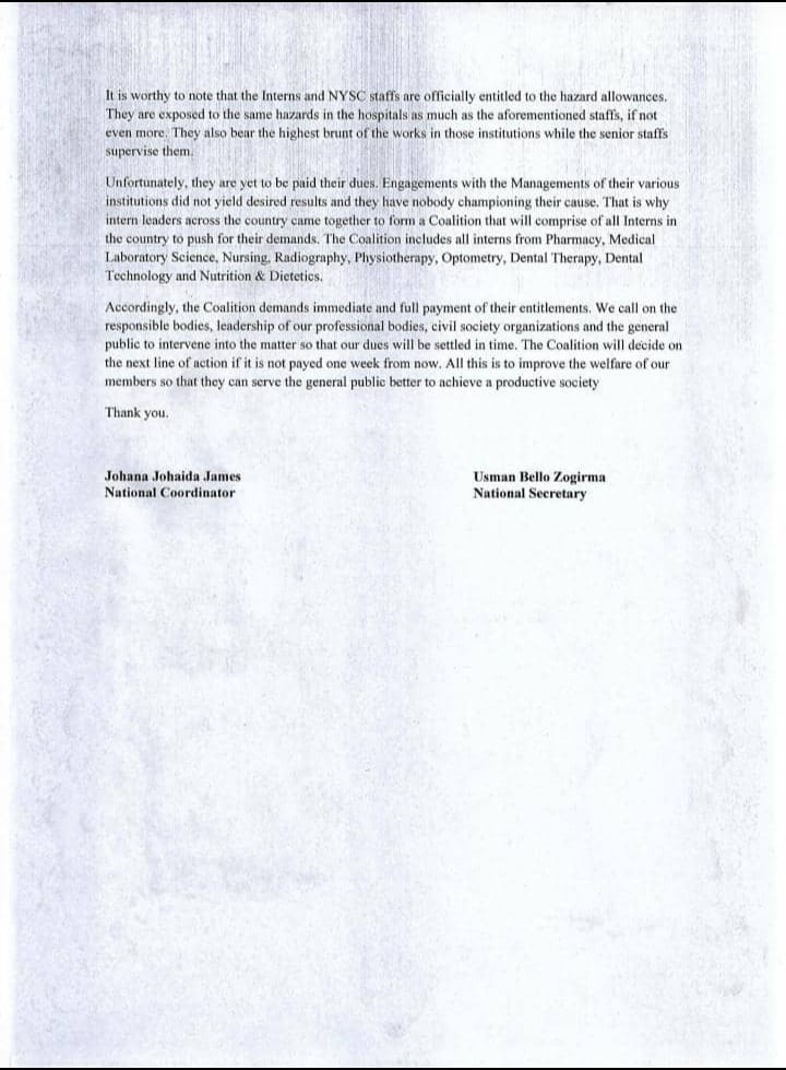 Akinsiperacheal's tweet photo. #PayInternsHazardAllowances
@Fmohnigeria @FinMinNigeria @daily_trust @SaharaReporters @MobilePunch @BBCAfrica @icpcnigeria @ https://t.co/pr1a9FKYGN