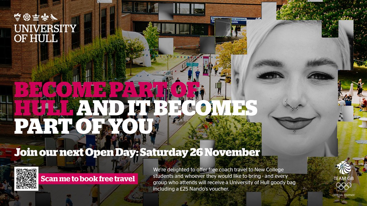 NCB ENGAGE Event: Reminder of Exclusive Offer for Parents/Carers - Experience University Life at the University of Hull Saturday 26th November 2022.

Find out more and sign up here - bit.ly/3AwXb1B