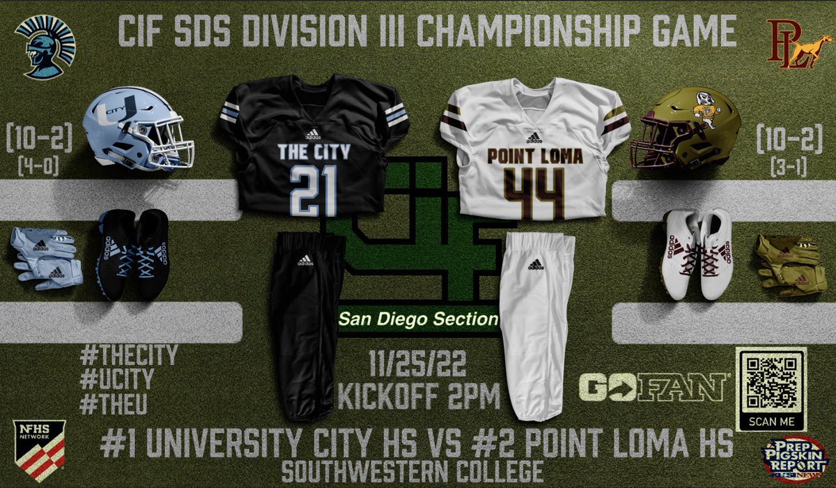 CenturionFB's tweet photo. 🚨CIF SDS DIVISION III CHAMPIONSHIP 🚨
🆚: @PointLomaFB 
📅: Friday November 25th‼️
📍: Southwestern College (900 Otay Lakes Rd, Chula Vista, CA 91910)
⏰: 2PM KICKOFF
🎥: Live Stream Link in Bio 
👕: WEAR BLUE 💙
👖: BLUE OUT💙
🎟️: https://t.co/TXflHhwhx6
#THECITY #UCITY #THEU https://t.co/pG6vAXzoTD