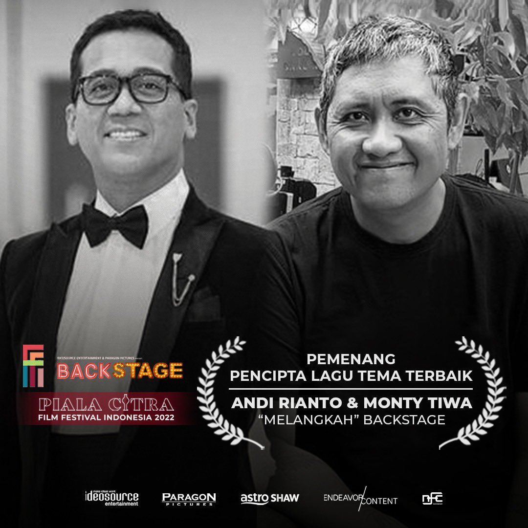 paragonpics_'s tweet photo. Selamat untuk @dudutna dan @montytiwa atas kemenangannya dalam kategori Pencipta Lagu Tema Terbaik berhasil membawa Piala Citra Festival Film Indonesia 2022

#FestivalFilmIndonesia2022
#PialaCitra2022
#FFI2022
#FilmBackstage
#Paragonpictures #Ideosource https://t.co/D3FY5DGBBj