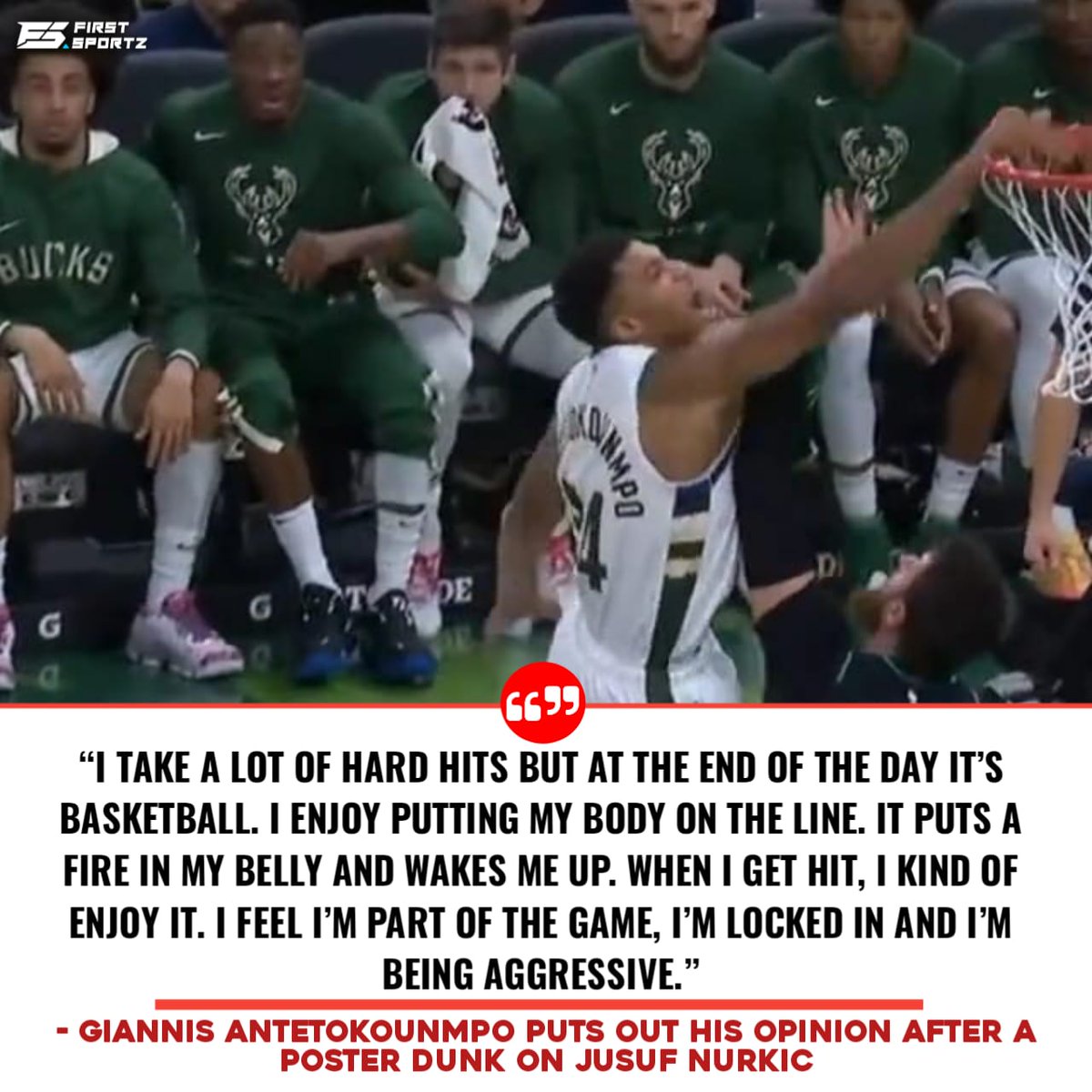 Giannis Antetokounmpo shocks everyone with a one hand poster over Jusuf Nurkic and explains the reason for his hard game.

#NBA #FearTheDeer #GiannisAntetokounmpo #Poster #Dunk #Game https://t.co/fkiQjTUtri