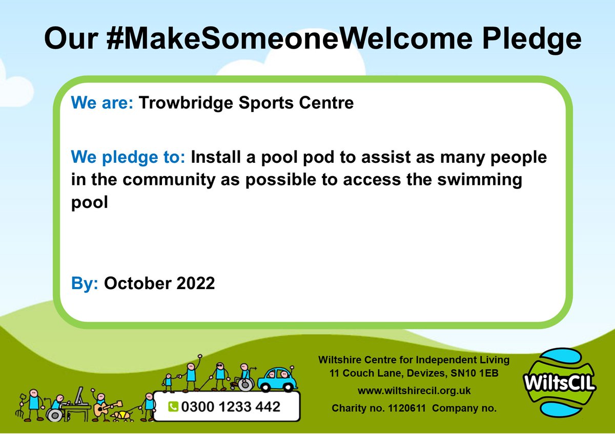 WILTSCIL's tweet photo. Trowbridge Sports Centre are our second Sports Centre/Leisure Centre to sign up to our fab Wiltshire wide #MakeSomeoneWelcome campaign, with their pledge to have a Pool Pod #theyrein #trowbridge #poolpod #kindercommunities https://t.co/QrvuLJwVE9