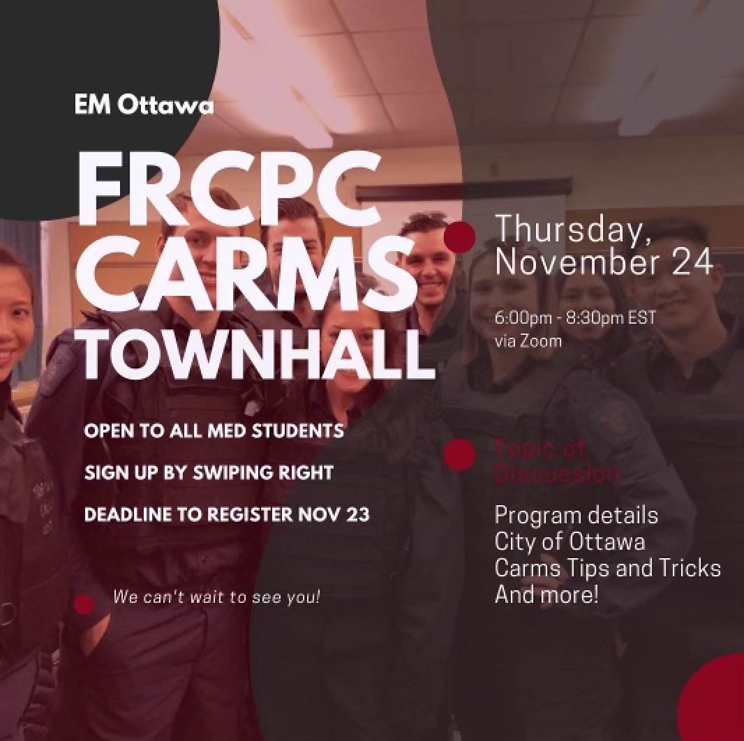 ❗❗Be sure to join us for our FRCPC CaRMS Town Hall happening THIS Thurs Nov 24 from 6 pm - 8:30 pm EST on Zoom. ❗❗Sign up Here: docs.google.com/forms/d/e/1FAI… 

<a href="/emergmedottawa/">EM Ottawa</a> @caepstudent <a href="/CAEPResidents/">CAEP Residents</a> <a href="/CAEP_Docs/">CAEP</a>