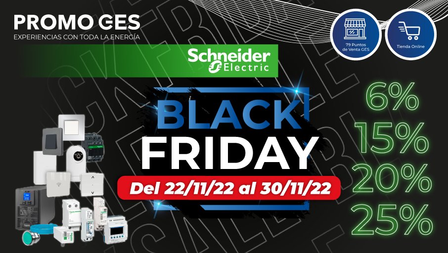 ElectroStocks's tweet photo. #PromoGES Ecommerce Black Friday | 💥¡¡Descubre la gran promo #BlackFriday #GES de #SchneiderElectric!
📅 Hasta el 30/11, ¡podrás conseguir descuentazos del 6%,10%,15%,20% y 25%!! Un dto añadido a tus condiciones habituales Conoce las condiciones 💻 https://t.co/ACdpEwO1c0 https://t.co/DTZwp8hQqI