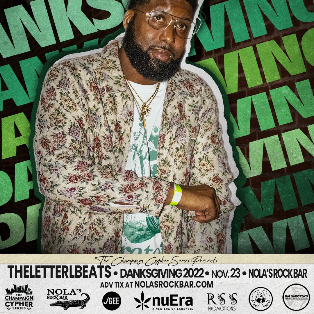 Hosting Danksgiving tomorrow night <a href="/NOLAsRockBar/">NOLA's Rock Bar</a> w/ <a href="/champaigncypher/">ᴛʜᴇ ᴄʜᴀᴍᴩᴀɪɢɴ ᴄyᴩʜᴇʀ ꜱᴇʀɪᴇꜱ 🎤</a> Series and the BEST rappers CU has on display as we continue to put CU Hip Hop and <a href="/IllinoisMusic/">Illinois Music</a> on the map this fall
🎟 Tickets at link in bio