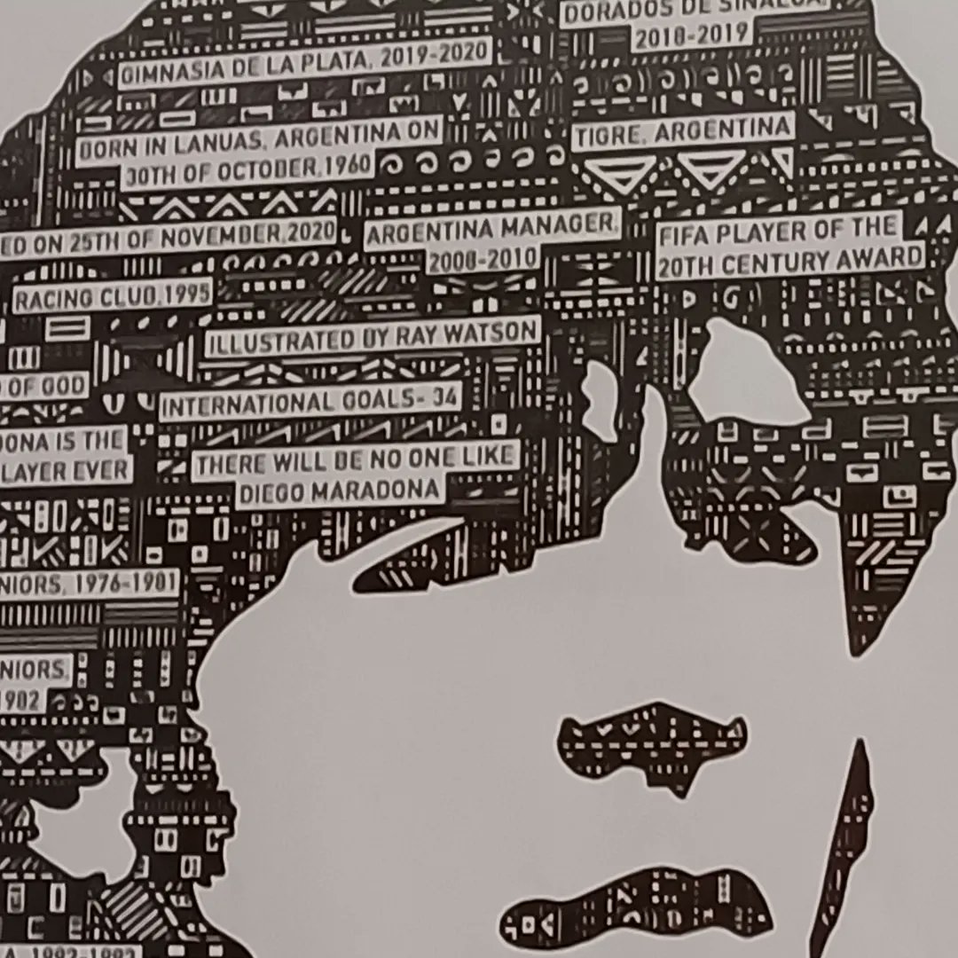 Illustratoray's tweet photo. A picture of Diego Maradona, 1960-2020 frame

His football career list is shown in silhouette.

Size of frame: 21×30cm

Price:
Rep.of Ireland €30 Inc postage/€25 for collection only. 

Illustrated by @illustratoray

#maradona #legend #football #illustration https://t.co/afJT2htDug