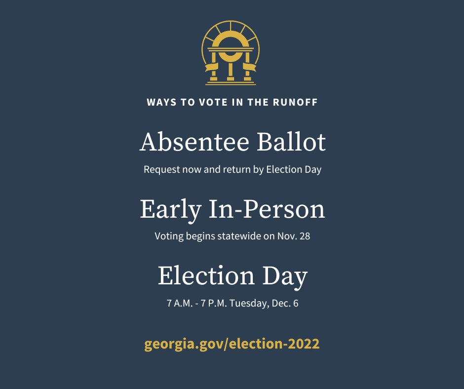 georgiagov's tweet photo. How will you cast your ballot in the runoff election? https://t.co/XUJ8JpSBsy https://t.co/1pnxTTTAtj