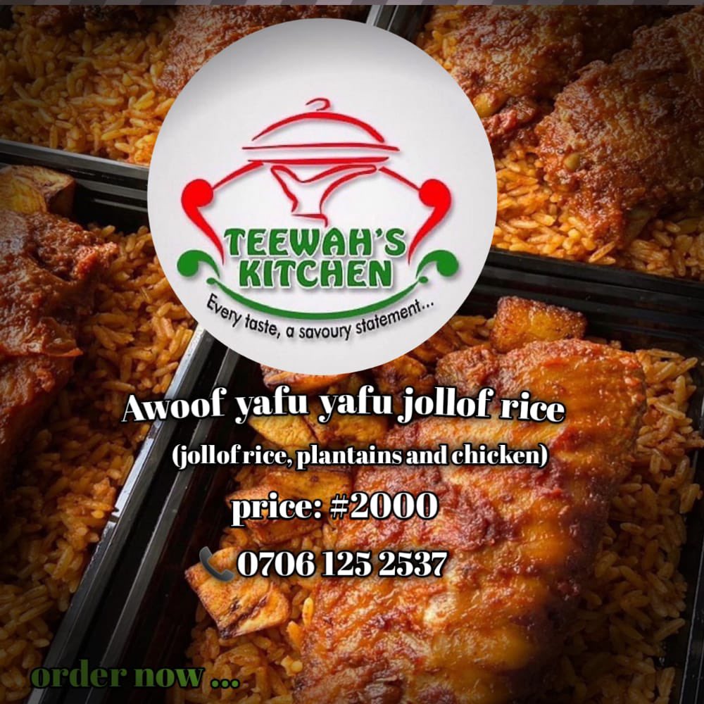 teewahskitchen's tweet photo. Always our best seller 
We will be making another one on Friday
Jollofrice ,plantain and chicken 2000(two thousand naira )
With turkey and plantain 3000(three thousand naira 
#ARGKSA #BigBella #FIFAWorldCup #papaya #Davido #ChipperXsheggz #BigBella #naijastarsearch https://t.co/px98kkmART