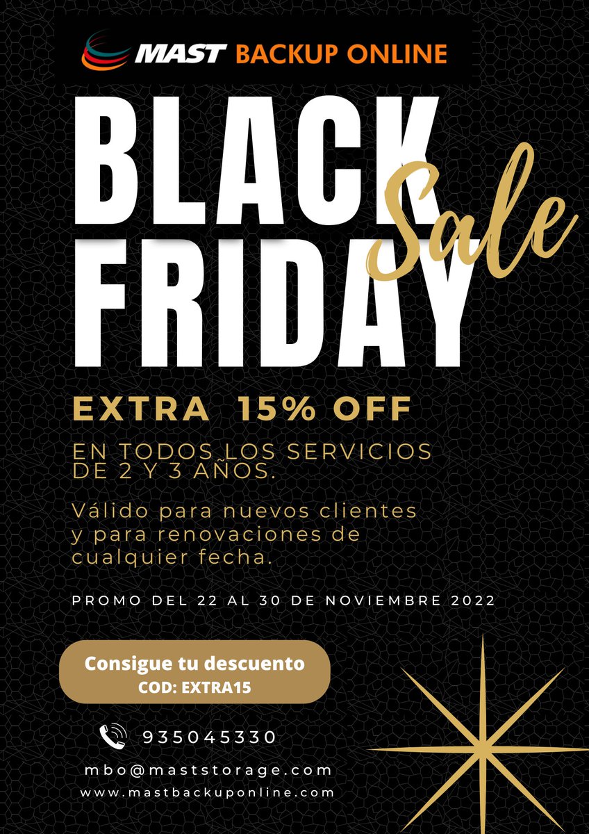 mast_storage's tweet photo. Comenzamos la semana #mast black del año. ⚫🚀 

#MBO #Blackfriday #cyberseguridad #backup #cloud #datos #descuento https://t.co/gBNg1r7RES