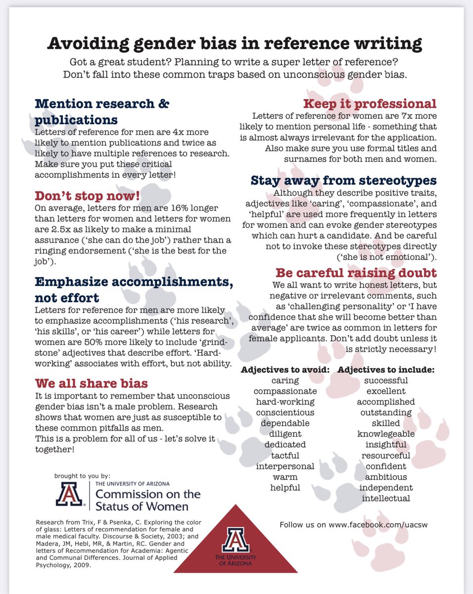 This year, I’ve been putting together reference letters for students. After years involved in residency and medical school selection, I’ve noticed biases in how women are talked about. Since none of us (including myself) are immune, this guide is helpful:
