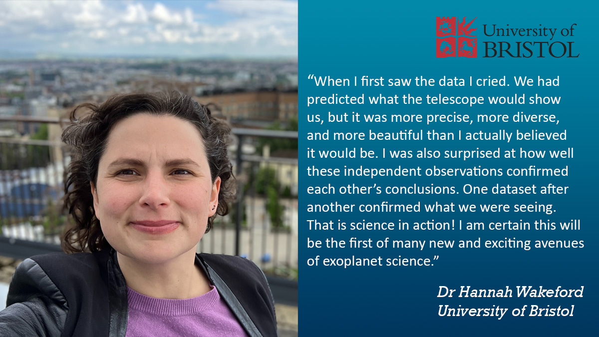 BristolUniMedia's tweet photo. Looking for an expert to explain the amazing new discoveries from the @NASAWebb space telescope data?
Dr Hannah Wakeford @StellarPlanet, & other @BristolUniPhys astrophysicists, are part of the #JWST research team.
Get in touch for an interview!
#journorequest #expertrequest https://t.co/pY396a8uCN