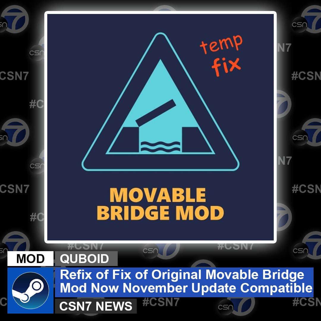 A new temporary fix to the Movable Bridge Mod has been released by <a href="/QuboidCSL/">Quboid</a> with this refix making it compatible with the November 15th Update. Unsub to any older #CitiesSkylines versions before subscribing to this one.
steamcommunity.com/sharedfiles/fi…