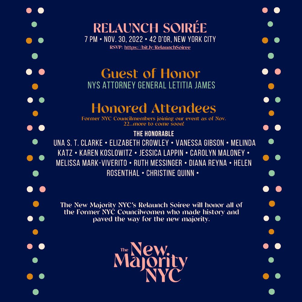 We’re just 8 days away from our biggest event of the year! Check out our growing list of honored attendees below, and get your tickets today to join us in honoring all of the women in the NYC Council who have paved the way. 

eventbrite.com/e/new-majority…
