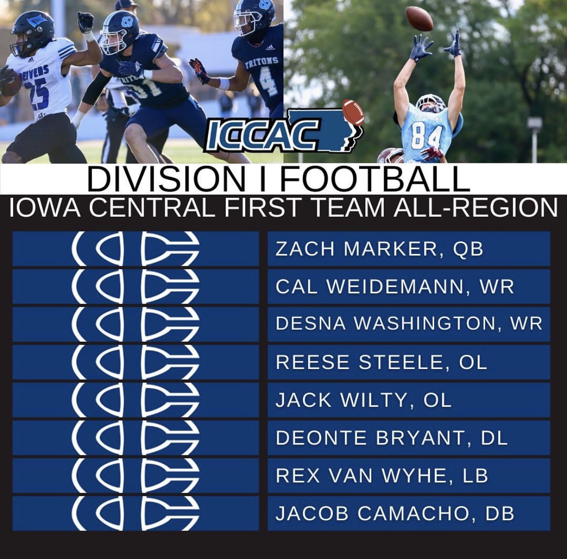 Thankful to be named 1st Team All-Region and All-Conference! 🔱 <a href="/TritonNation/">Iowa Central Football</a> <a href="/ICCACSports/">ICCAC Sports</a>