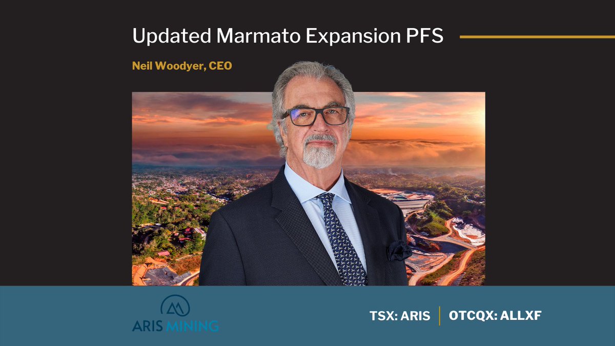 ArisMining's tweet photo. Neil Woodyer, CEO of Aris #Mining, stated that the company is pleased with the 2022 PFS results, and is nearing completion of the process to amend the existing environmental permits at Marmato. Read the news release for a full breakdown: https://t.co/7fRTB0dMt3  

$ARIS $TPRFF https://t.co/KIJz4WhAn5