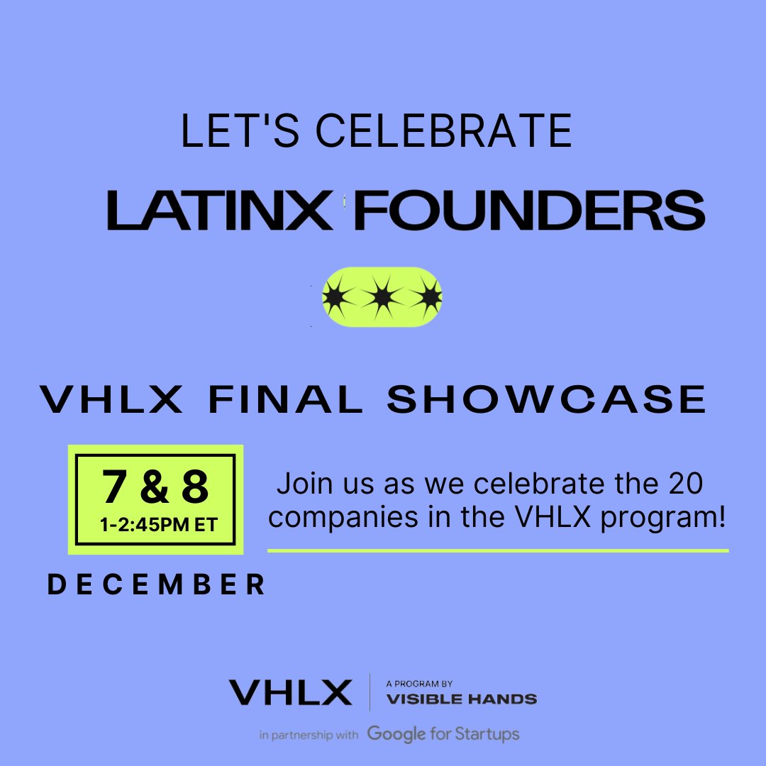 HAVE YOU REGISTERED FOR OUR VHLX FINAL SHOWCASE YET?👀

Join us on 12/7 &amp; 12/8 from 1-2:45pm ET to celebrate our VHLX founders, their progress, and their vision as they reshape industries and our communities.

Register here: us02web.zoom.us/webinar/regist…