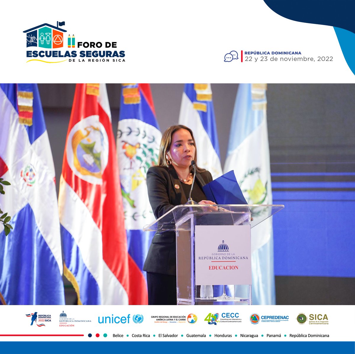 CEPREDENAC's tweet photo. Secretaria Ejecutiva @C_HerreraMelgar, junto a Roberto Suárez, Secretario Ejecutivo @se_CECCSICA, Ángel Hernández, Ministro de Educación de República Dominicana y Saskia Carusi, Official de @UNDRR_Americas participaron en la apertura del
#SegundoForoSICA #EscuelasSegurasSICA https://t.co/gnfYT79o5F