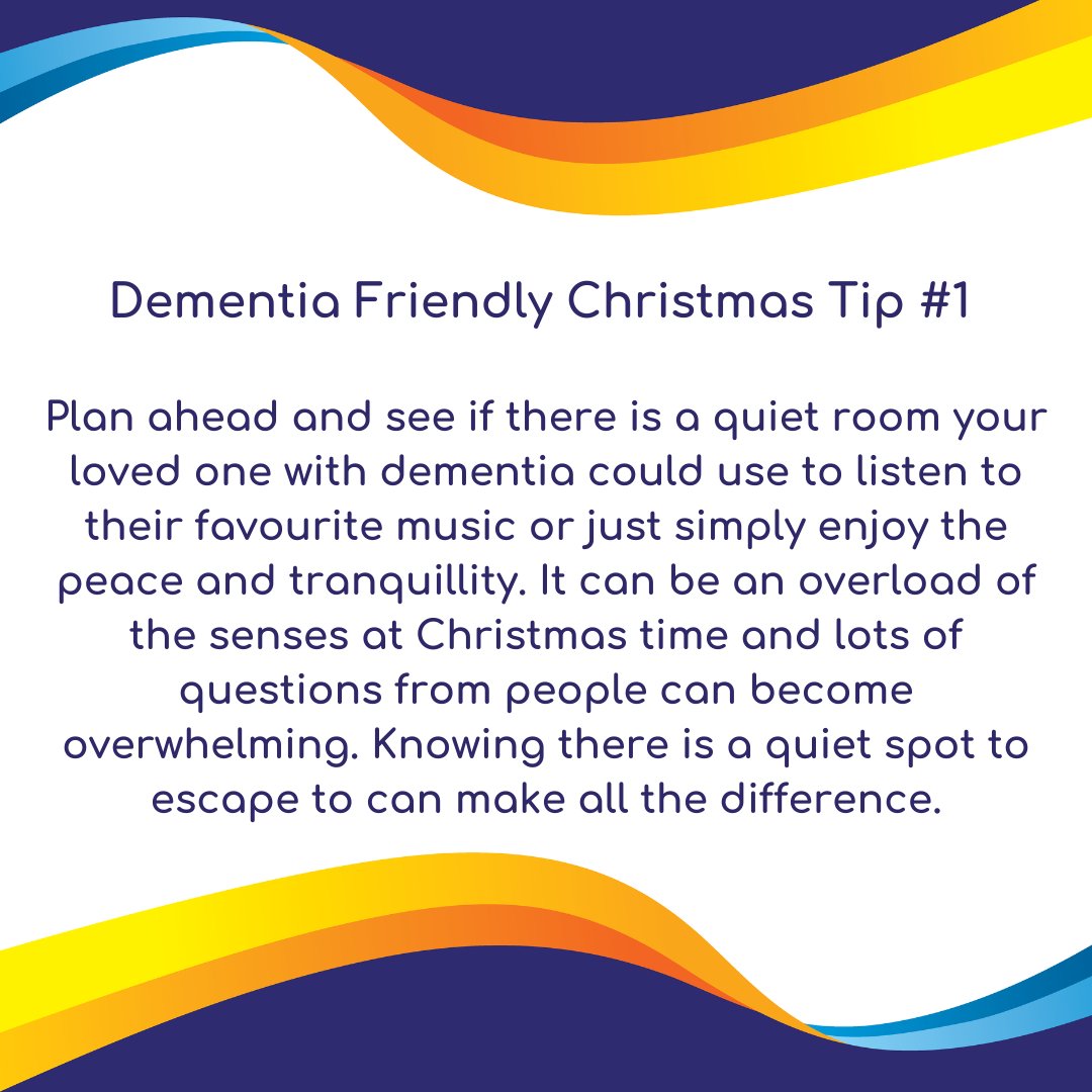 For our next few Wellbeing Wednesday posts, we'll be sharing our Top 5 Tips to make this a Dementia Friendly Christmas! 🎁💛

Come back next week for Tip #2 

#dementiaholidays #dementia #dementiaawareness #wellbeingwednesday #wellnesswednesday