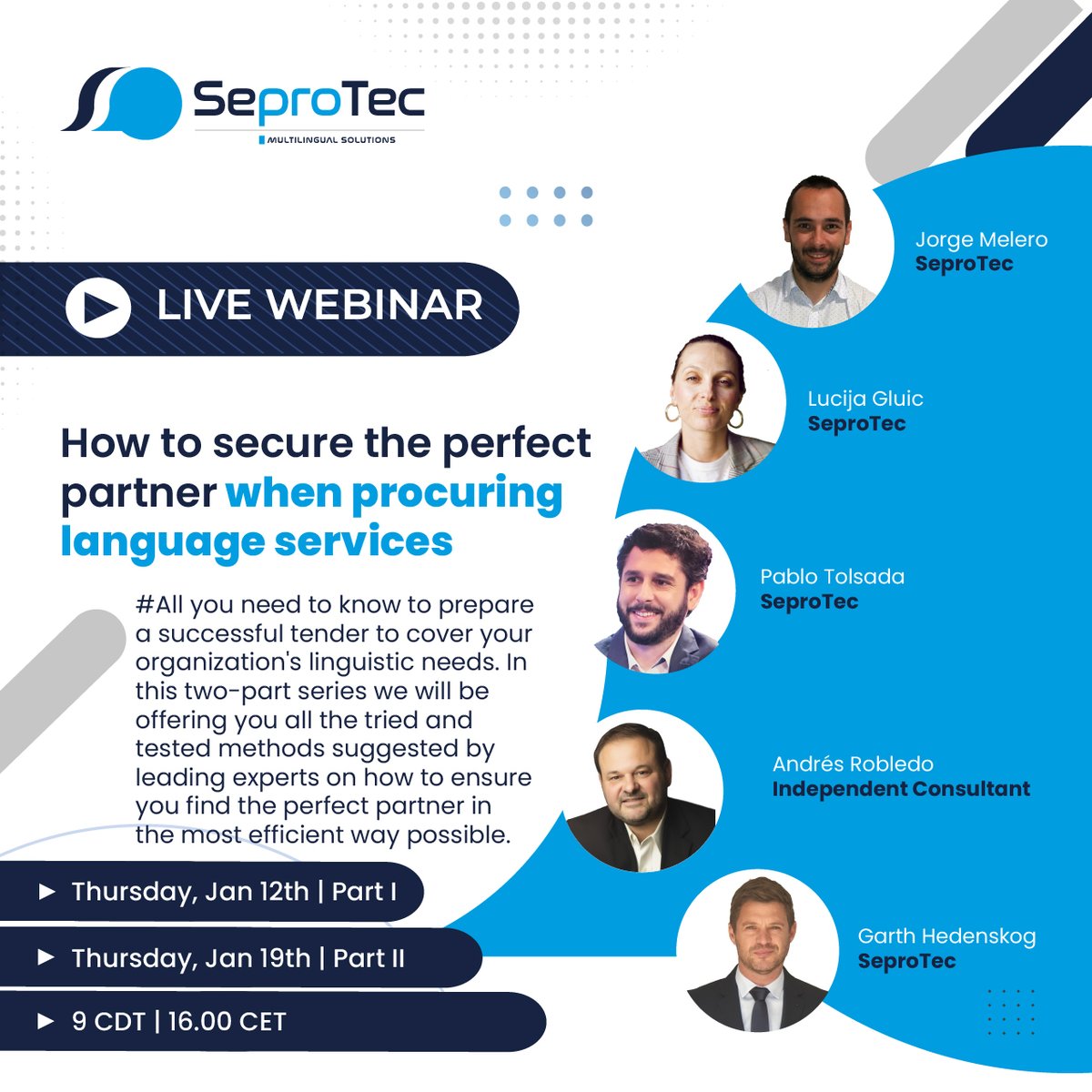 MSeprotec's tweet image. 🆓 Free #Webinar
Topic -&amp;gt; Overview of a typical #tender for the language industry
All you need to know to prepare a successful tender or request for proposal to cover your organizations linguistic needs
📢 SAVE YOUR SEAT AT bit.ly/3ADmyyJ 
#t8n #l10n #procurement