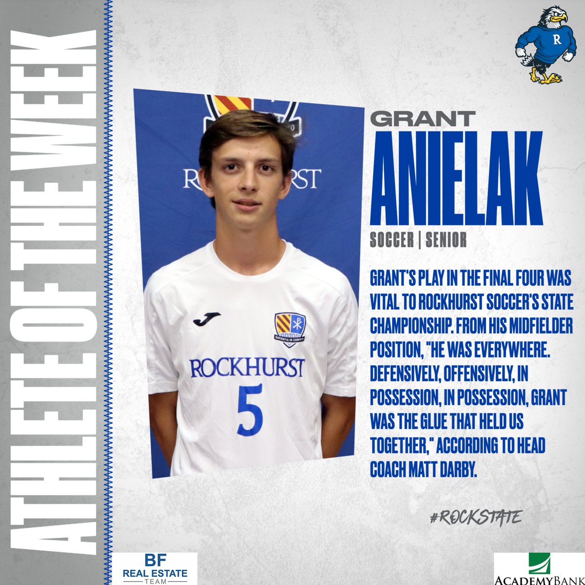 Rockhurst HS Athletics (@gohawklets) on Twitter photo Congrats to Grant Anielak '23 for being selected as our <a href="/BankWithAcademy/">Academy Bank</a> & BF Real Estate Week 13 Athlete of the Week! According to Coach Darby: "Grant was all over the field this weekend at the State Championship. It seemed like he was everywhere..." (1/2) Congrats to Grant Anielak '23 for being selected as our <a href="/BankWithAcademy/">Academy Bank</a> & BF Real Estate Week 13 Athlete of the Week! According to Coach Darby: "Grant was all over the field this weekend at the State Championship. It seemed like he was everywhere..." (1/2)