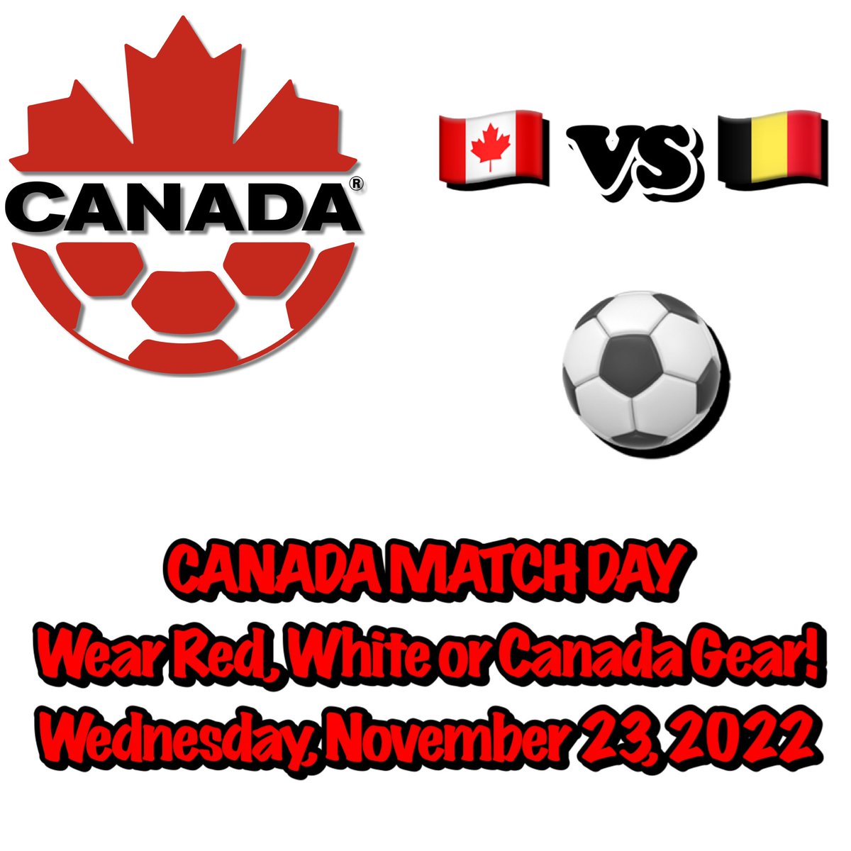 STEINERS! Tmrw is the big game! <a href="/CanadaSoccerEN/">Canada Soccer</a> vs Belgium. Wear your red, white, or Canada gear to show our support! #FIFAWorldCup #dpcdsb