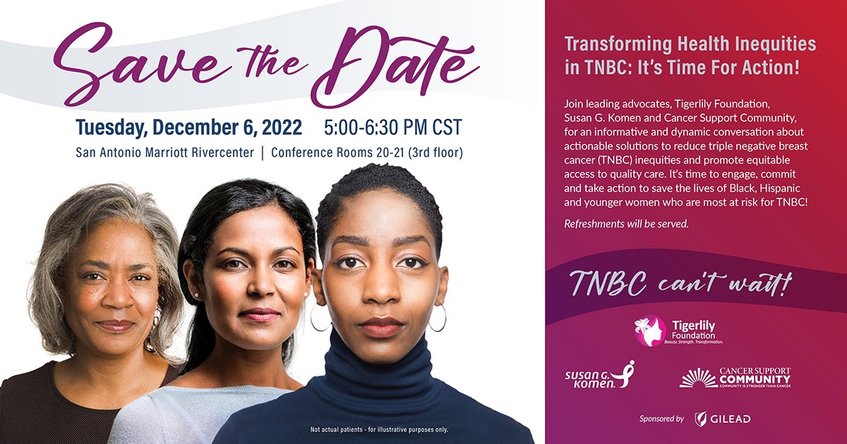 Looking forward to this amazing session on the eve of #SABCS <a href="/SusanGKomen/">Susan G. Komen</a> <a href="/CancerSupportHQ/">Cancer Support Community</a> <a href="/tigerlilycares/">Tigerlily Foundation</a> #bcsm #mbc
 
Still time to register! #TNBCCantWait