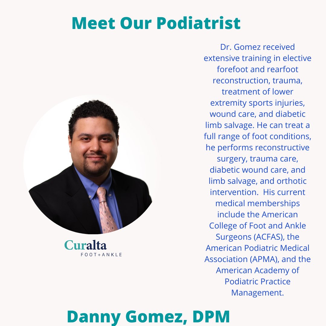 CuraltaHealth's tweet photo. Meet Dr. Danny Gomez! Dr. Gomez sees patients in our #RidgewoodNJ office. Make an appointment with him today: 201-445-2288
👣🦶🏼🥼🩺 #Podiatrist #PodiatristNY #NJTopDoctor #FootDoctor #DoctorsOfInstagram #FootSurgeon #Surgeon #CuraltaHealth https://t.co/TNxJ2benj7