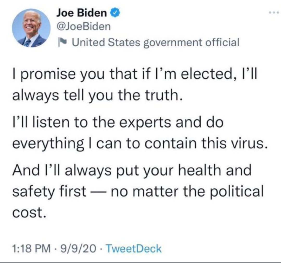jospoke1's tweet photo. @WHCOS Biden has broken his promise to us and become a covid minimizer costing hundreds of thousands of lives and livelihoods. He needs to find a new way forward that doesn't destroy the health of Americans for years to come. #fireWalensky #PrioritizePrevention https://t.co/GUkwjvivb8