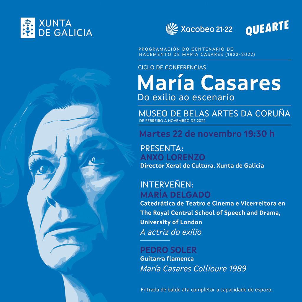 bertaojea's tweet photo. Hoy a las 19:30 en el @MuseoBelasArtes #PedroSoler que conoció y trabajó con #MariaCasares, y la experta #MariaDelgado @mmdelgado1 clausuran el ciclo “María https://t.co/72fZpf0wTf exilio ao escenario”
Os esperamos!
#CentenarioMariaCasares
@CulturaXunta @QuearteOjea https://t.co/v6UORygCvF