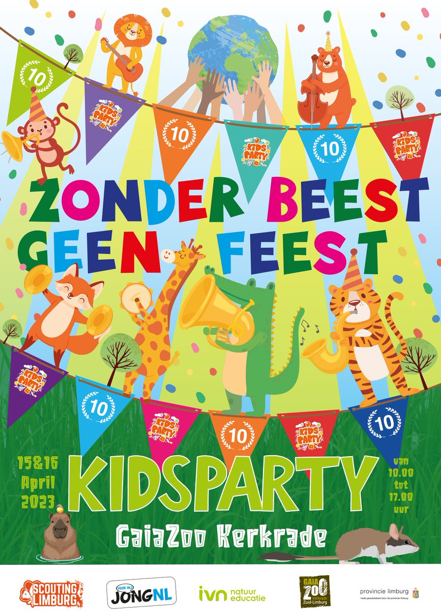 Begin alvast je favoriete dierenoutfit bij elkaar te zoeken, want op 15 &amp; 16 april zal de jubileumeditie van KidsParty 2023 plaatsvinden in <a href="/GaiaZOO/">GaiaZOO</a>. Meer info volgt snel. Kijk hiervoor op onze website scoutinglimburg.nl/kids-party/

#ivnlimburg #jongnllimburg #spel #10jaarkidsparty