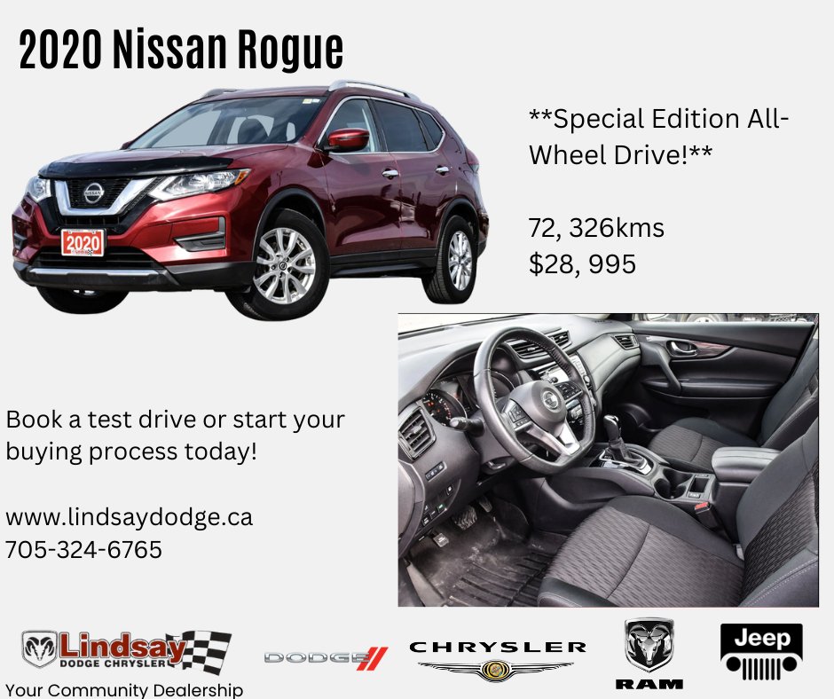 Today's Used Vehicle Feature from Lindsay Dodge Chrysler Ltd. is this 2020 Nissan Rogue! 

lindsaydodge.ca/certified/Niss…  

#lindsaydodgechrysler #yourcommunitydealership #used #UsedSUV #CertifiedPreOwned #iPinkySwear #DontDriveDistracted #UsedSUVinKawarthaLakes