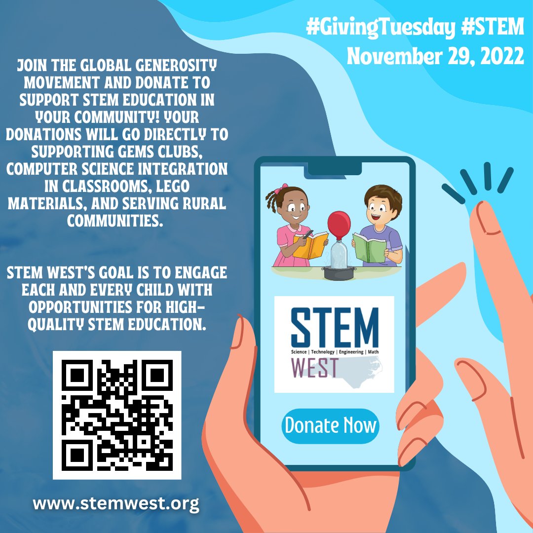 STEMWest_org's tweet photo. #GivingTuesday is coming up! Join in the spirit of giving and donate to support #STEM education!
@STEMWestorg

Donation Link: 
https://t.co/M2UUtYGIM0 https://t.co/VTRaNKccAq