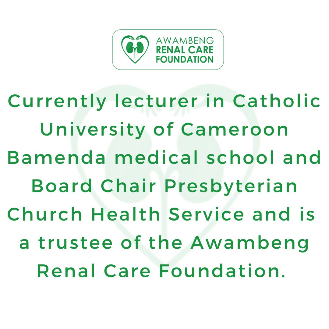 AwambengF's tweet photo. Happy to introduce ARCF board of trustee Dr. Charles Nda Awasom.
Dr. Charles Nda Awasom is a surgeon and International Health Consultant.
#arcf #arcfcameroon #awambeng #awambengfoundation #africanhealth #renalcare https://t.co/khfGu7WJKF