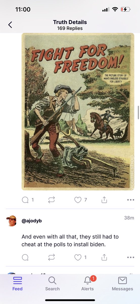 gldivittorio's tweet photo. Here is Jack Posobiec on truth social attempting to malign the Army vet that tackled an active shooter &amp; the comments below about impeaching him, vaccines embalming people, globalist wanting them to eat bugs, their enemy satin, hiding troops in Canada &amp; dems stealing the election https://t.co/hlUG7XKodt