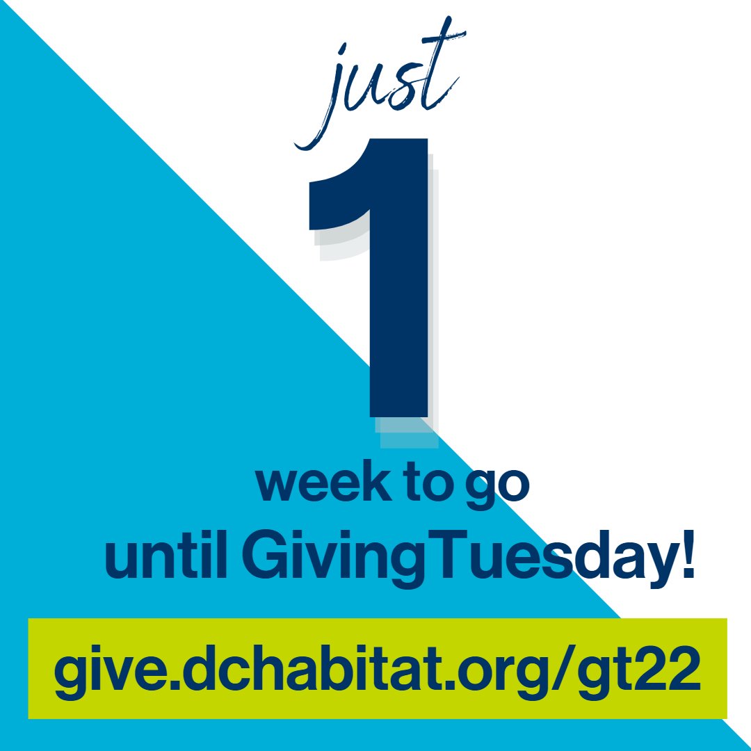 Just one week to go until #GivingTuesday, and we've gotten our first donation! Please donate today to be one of the 50 amazing donors who join us in building strength, stability, and shelter for families in DC &amp; NOVA on November 29th. Donate: give.dchabitat.org/gt22