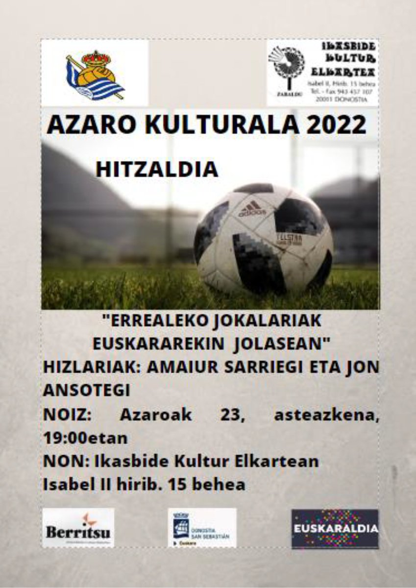 IKASBIDE Kultur Elkartea (@ikasbideelkarte) on Twitter photo Bihar Asteazkena 23, 19:00etan, Ikasbide Elkartean (Amaran) #RealSociedad-eko <a href="/amaiursarriegi/">Amaiur Sarriegi Isasa</a> eta Jon Ansotegirekin solasaldia izango dugu! Animatu parte hartzera! Bihar Asteazkena 23, 19:00etan, Ikasbide Elkartean (Amaran) #RealSociedad-eko <a href="/amaiursarriegi/">Amaiur Sarriegi Isasa</a> eta Jon Ansotegirekin solasaldia izango dugu! Animatu parte hartzera!